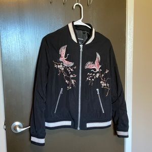 Embroidered Satin varsity bomber jacket